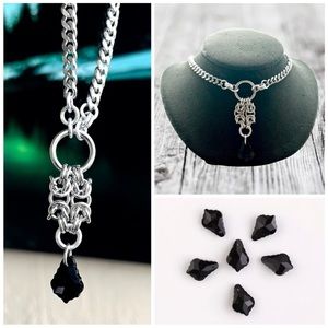 Handmade maille necklace black austrian crystal celtic goth boho
